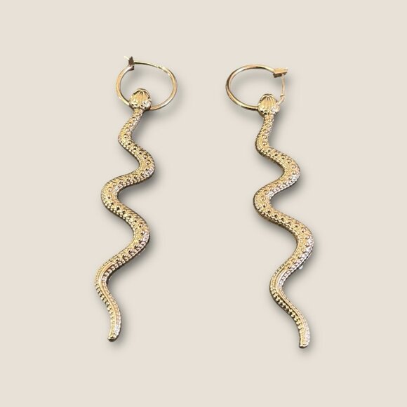 Gold Tone Dangle Hoop Snake Lightweight Pierced Earrings - Picture 1 of 4